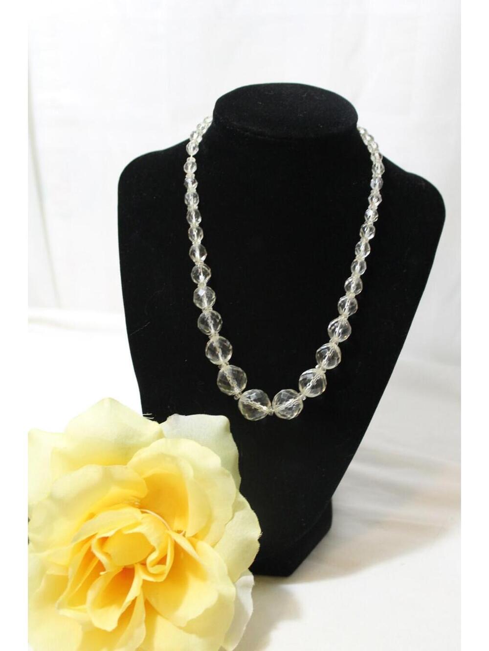 Vintage Art Deco Faceted Clear Crystal Beads Necklace